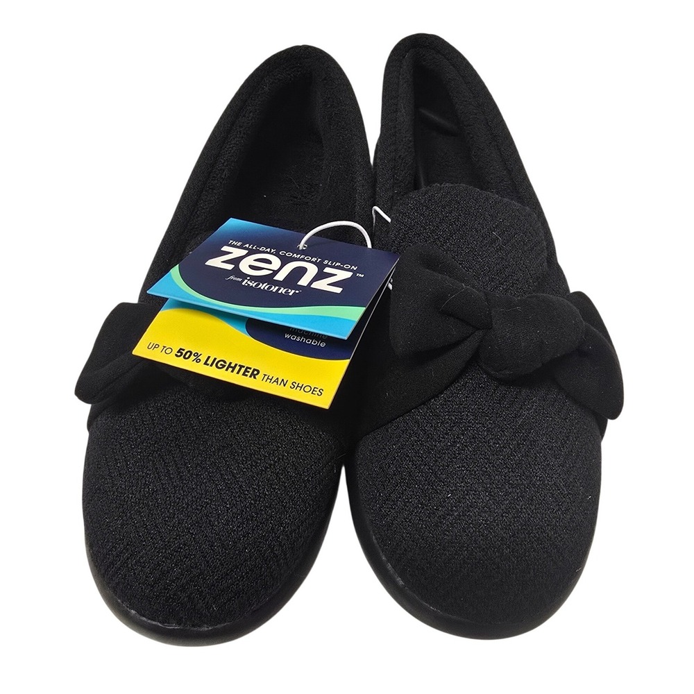 Isotoner Zenz Womens Black Slip On Comfort Shoes with Bow Size 7 NWT